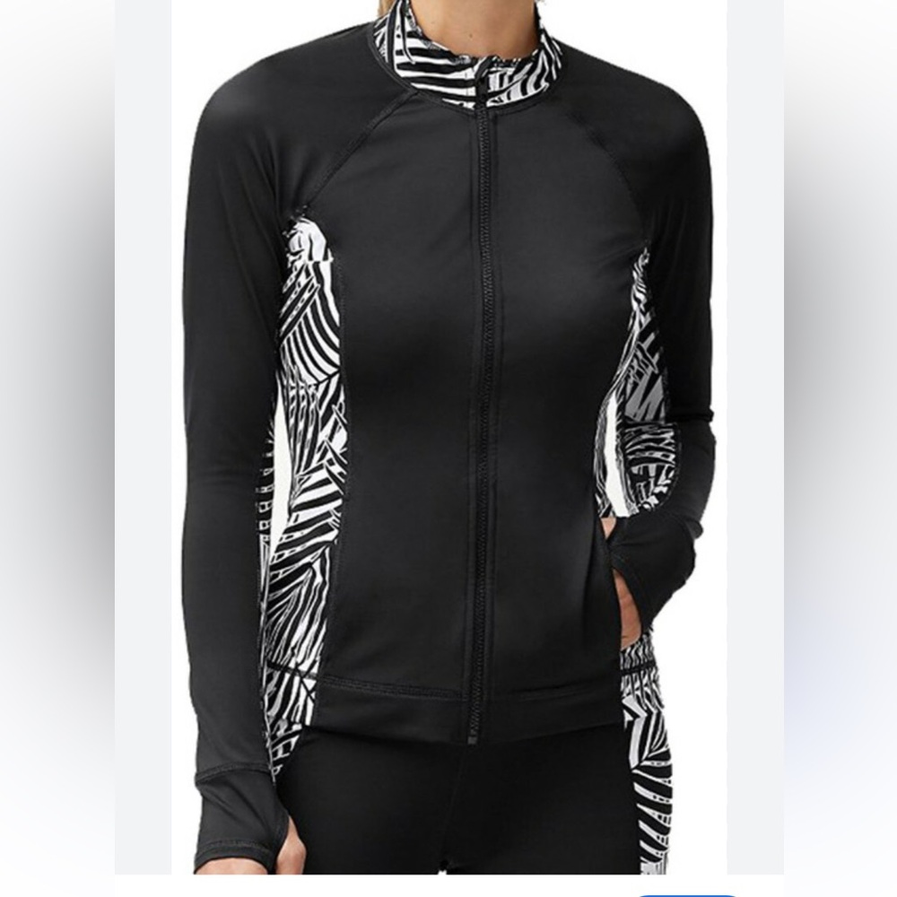 Tommy Bahama‎ Frond Song Black White Rash Guard Swim Top Medium